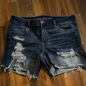American Eagle Outfitters Dark Blue Distressed Jean Shorts